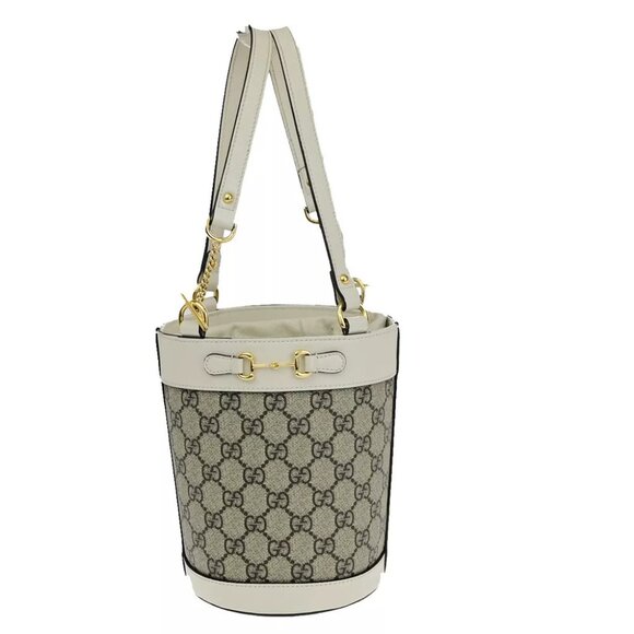 GUCCI Logo Horsebit GG Pattern Bucket Hand Bag Supreme Leather Brown WE 667RK132 - Picture 1 of 16